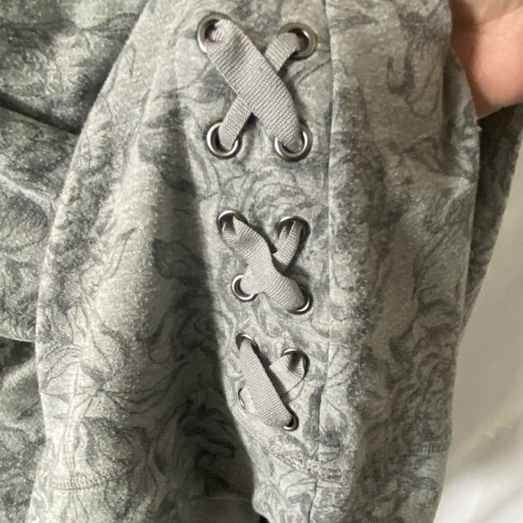 Ideology Sweatshirt Womens XXL Gray Floral Lace Up Pullover Cozy Loungewear - Picture 4 of 11